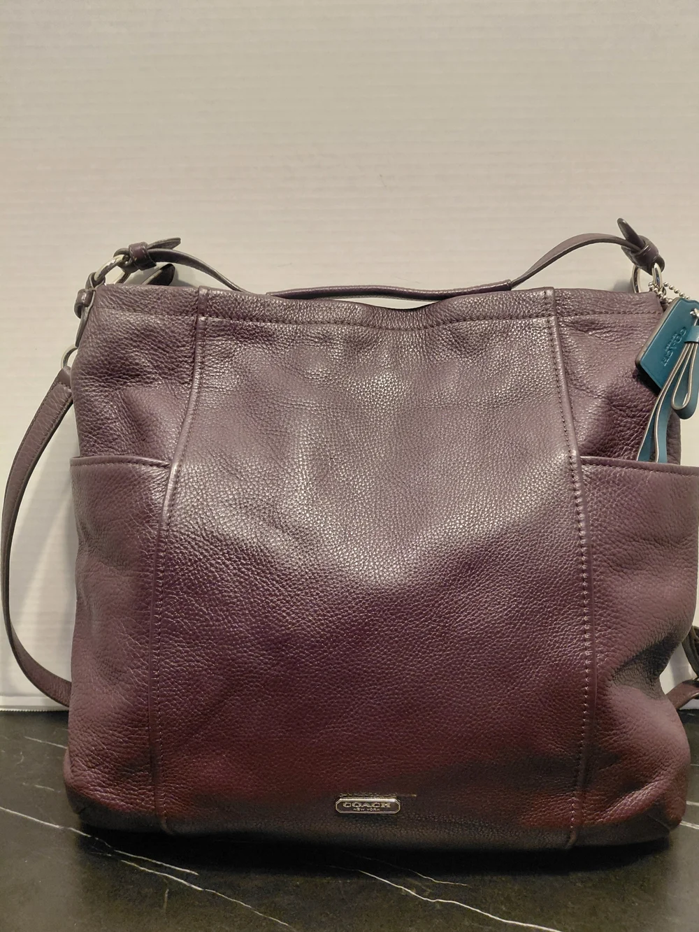 Coach Pebbled Leather Shoulder Bag/ Crossbody in Deep Plum.